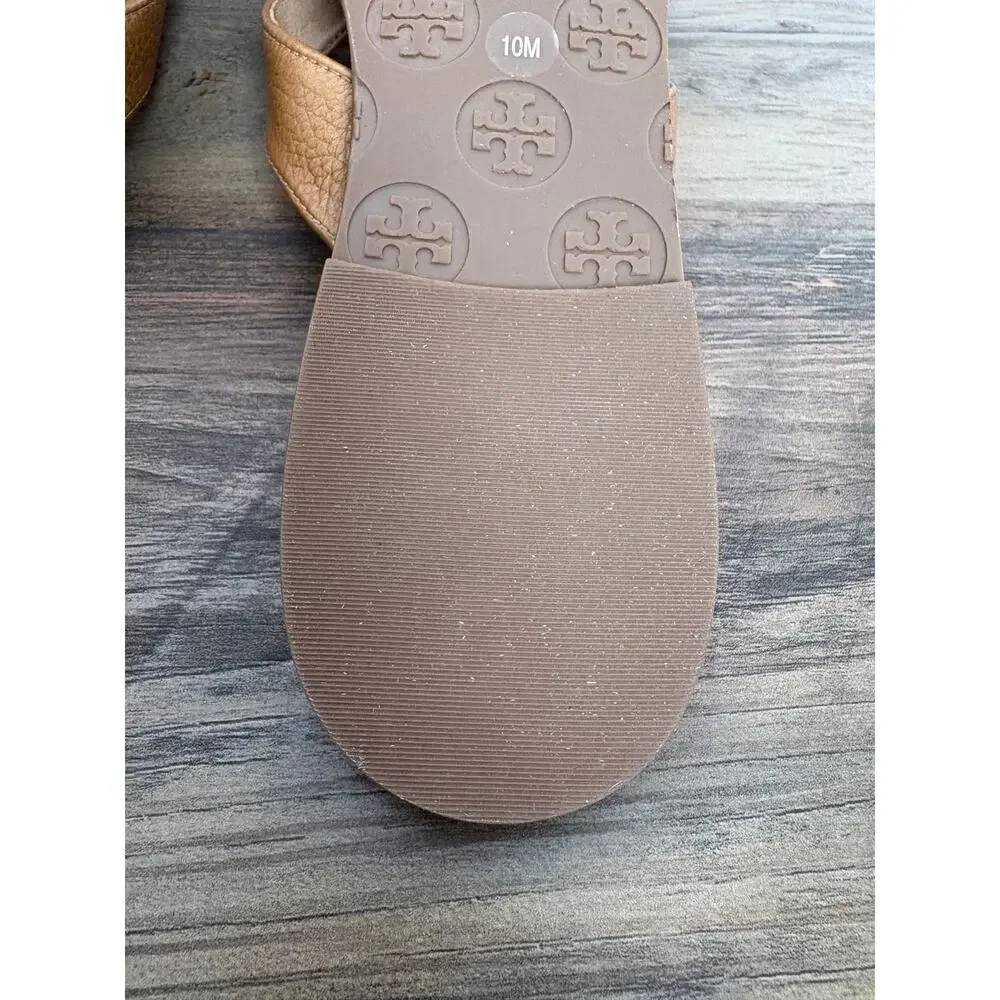 Iconic Rare Tory Burch Thora Leather Flip Flops Tan Gold New In Box Size 10